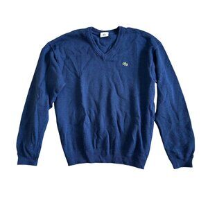 Vintage Lacoste Men’s Size M V-Neck Pullover Sweater Blue Wool Blend